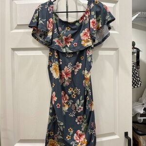 Pinkblush Asymmetrical Floral Dress - Blue and Multicolor